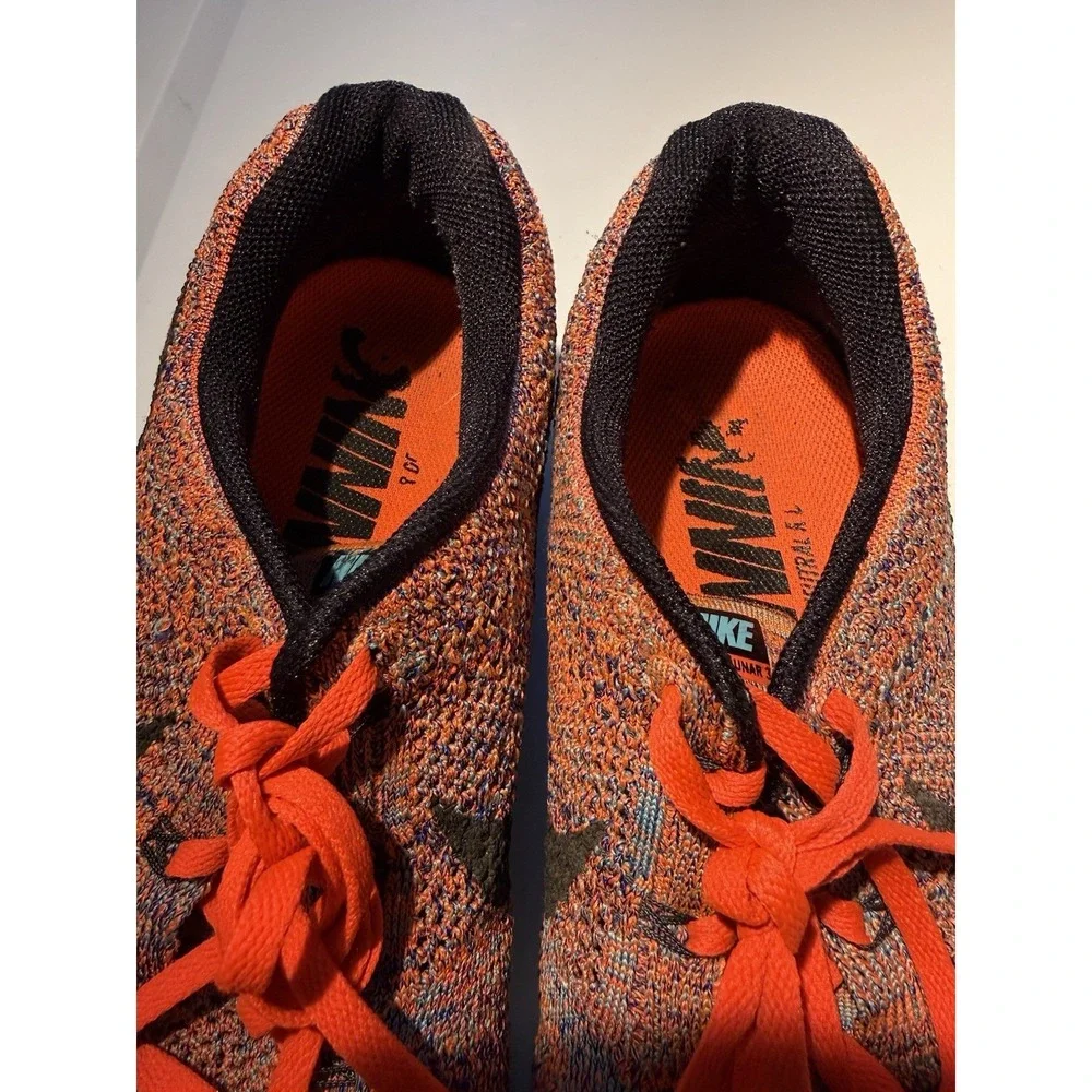 Nike Flyknit Lunar 3 Mens Size 13 Multicolor Orange Running Shoes 698181-406